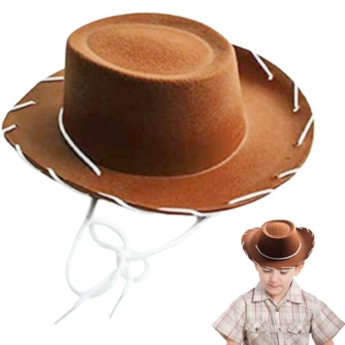 Kinder Cowboyhut breiter Krempe Nicht gewebter Stoff Western Cowboy Hut mit Schnur, farbene Farbe für Dress-up-Party Halloween, braune Kinder von Cunlvyyds