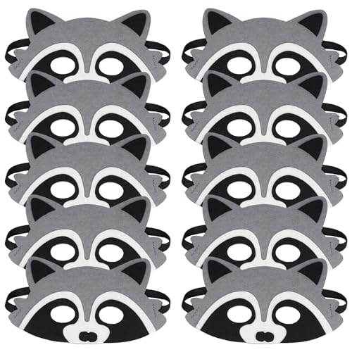Waschbärmaske, Halbgesichts-Tiermasken für Kinder, 10 Stück, 20, 3 x 10, 2 cm, Vlies-Tiermaske mit elastischem Stirnband, Waschbärmaske für Party, Verkleidung, Halloween, Geschenke für Kinder. von Cunlvyyds