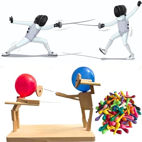 Cunsieun Balloon Wood Man Battle mit 100 Ballnoons,Thicken Handmade Wooden Fencing Puppets, Holz-Bots-Kampfspiel,für Partys, Familienspiele(Verdickte Version) von Cunsieun