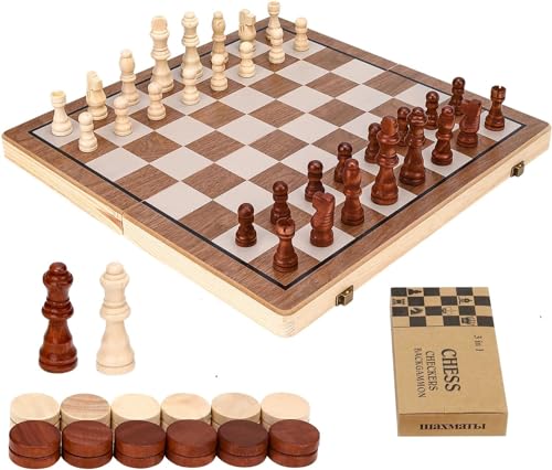Reiseschachspiel, 3-in-1, 25,9 cm, mit Faltschachbrett, tragbar, für den Außenbereich, Farbe Schwarz und Weiß für 2 Spieler (Nicht magnetisch) von Cunsieun