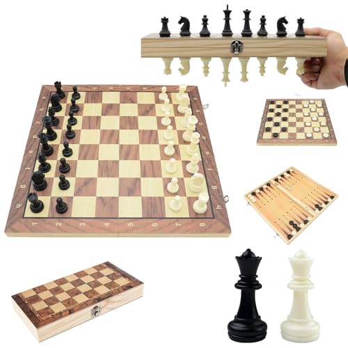 Reiseschachspiel, 3-in-1, 25,9 cm, mit Faltschachbrett, tragbar, für den Außenbereich, Farbe Schwarz und Weiß für 2 Spieler (magnetisch) von Cunsieun