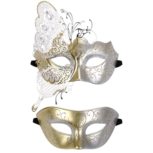 Cupimatch Maskerade 2 Stück Masken: Venezianische Schmetterlingsmaske mit Strass Abschlussball Paarmaske Halbgesichts Ballmaske Halloween Karneval Party für Erwachsene Männer Frauen Cupimatch Maskerade 2 Stück Masken: Venezianische Schmetterlingsmaske mit Strass Abschlussball Paarmaske Halbgesichts Ballmaske Halloween Karneval Party für Erwachsene Männer Frauen von Cupimatch