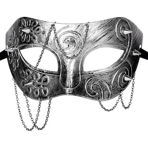 Cupimatch Steampunk Ghost Maskerade Maske: Metallkette Masken mit Kette und Nieten Halloween Karneval Party Kostüm von Cupimatch