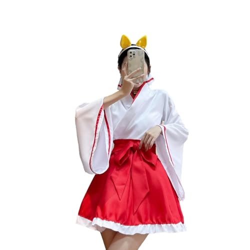 CupitiDU Japanischer Anime-Kimono, Fuchs, Cosplay-Kostüm, Anime-Cosplay, modisches Kleid-Set, kurzes Kimono-Kostüm, einfarbig (XXL) von CupitiDU