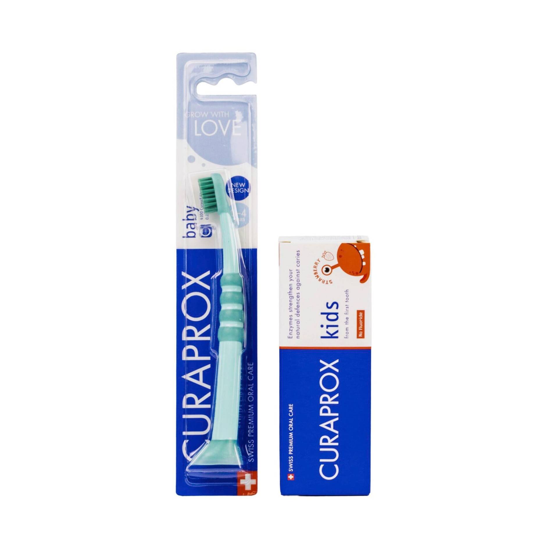 Curaprox 2er-Set Baby Zahnbürste und Zahnpasta Erdbeere von Curaprox