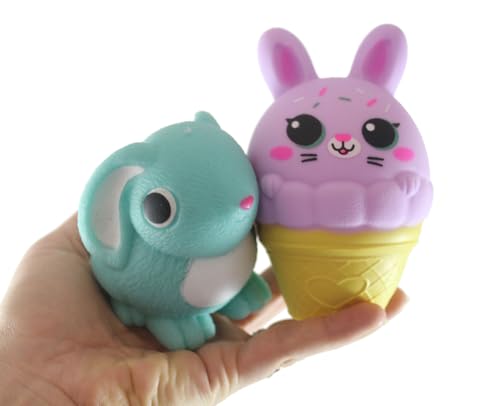 Set mit 2 verschiedenen Hasen-Stressbällen – Häschen und Häschen Eistüte – weiche, cremige Doh gefüllte Quetsch-Stressbälle – sensorisches Osterspielzeug (zufällige Farben) von Curious Minds Busy Bags