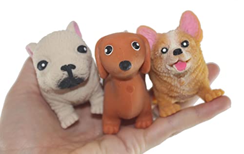 Set mit 3 verschiedenen Rassen, dehnbare Hunde, Corgi, Dackel und Bulldogge, zerkleinerte Perlen, sandgefüllt, sensorisches Fidget-Spielzeug, beschwert (zufällige Farben) von Curious Minds Busy Bags