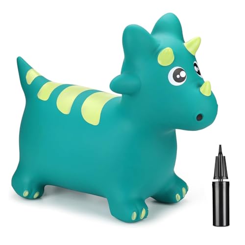CURVASO Aufblasbarer Hüpfhüpfer, Tier, zum Aufsitzen, lustiges Spielzeug, Einhorn, Esel, Pferd, Dinosaurier, Bulle, Teddybär, für Kinder, Erwachsene, Kinder, Fitness, Pumpe (grüner Dino (PA722)) von Curvaso