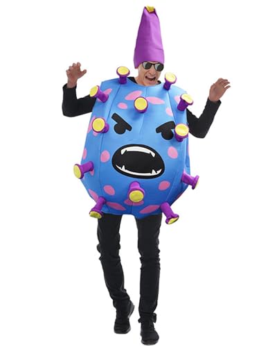 Cusghjbsg Coronavirus-Cosplay-Kostüm für Erwachsene, Halloween, lustiges Coronavirus-Kostüm und Hut-Party-Rollenspiel-Outfits (Cyan-Lila, Coronavirus, Erwachsene, Einheitsgröße) von Cusghjbsg