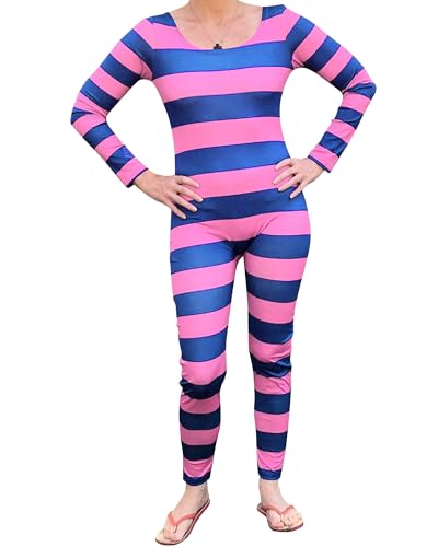 Cusghjbsg Damen-Halloween-Kostüm, Grinsekatze, Cosplay-Kostüm, langärmelig, Streifendruck, Kontrastfarbe, schmaler Overall, Rollenspiel-Outfit, Strampler, Rosa, Violett, 38 Cusghjbsg Damen-Halloween-Kostüm, Grinsekatze, Cosplay-Kostüm, langärmelig, Streifendruck, Kontrastfarbe, schmaler Overall, Rollenspiel-Outfit, Strampler, Rosa, Violett, 38 von Cusghjbsg