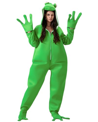 Cusghjbsg Froschkostüm für Erwachsene, langärmelig, Overall, Halloween, lustig, Tier, Cosplay, Cartoon, Frosch-Anzug, Party-Performance-Outfit (Grün A, XXL) von Cusghjbsg