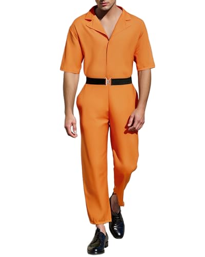Cusghjbsg Gefängnis-Kostüme für Damen und Herren, Buchstaben-Druck, langärmelig, Gefängnis-Overall, Halloween, Erwachsene, Insassin, Rollenspiel, Party, Cosplay, Outfits (Gelb I, M) von Cusghjbsg