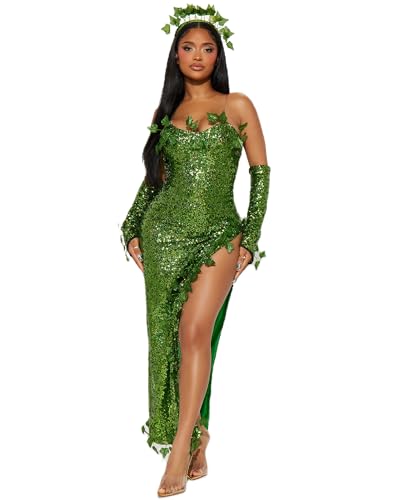 Cusghjbsg Halloween-Cosplay-Kostüm für Damen, Deluxe, böse Hexe, Kürbis, Meerjungfrau, Erwachsenen-Rollenverkleidung, Motto-Party mit Hut, Bühnenshow-Kostüm (Armeegrün, B, XL) von Cusghjbsg