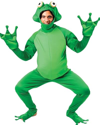 Cusghjbsg Halloween-Cosplay-Kostüm für Damen und Herren, 3D-Cartoon-Frosch, Türkei, offenes Gesicht, Overall, Erntedankfest, Party, Performance-Outfit (Grün A, S) von Cusghjbsg
