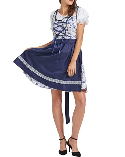 Cusghjbsg Halloween-Kostüm für Damen, Magd, Cosplay, deutsches Bierfest, Dirndl, ausgefallenes klassisches Oktoberfest-Kostüm, Outfits (Dunkelblau A, M) von Cusghjbsg