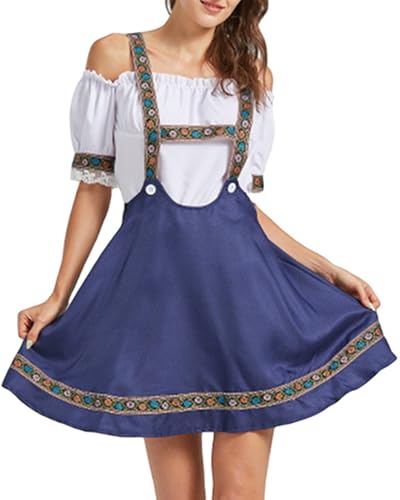 Cusghjbsg Halloween-Kostüm für Damen, Magd, Cosplay, deutsches Bierfest, Dirndl, ausgefallenes klassisches Oktoberfest-Kostüm, Outfits (Marineblau A, XXL) von Cusghjbsg