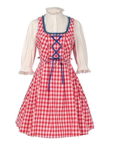 Cusghjbsg Halloween-Kostüm für Damen, Magd, Cosplay, deutsches Bierfest, Dirndl, ausgefallenes klassisches Oktoberfest-Kostüm, Outfits (Wassermelonen-Rot, Größe A, XXXL) von Cusghjbsg