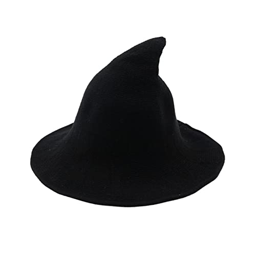 Cusghjbsg Hexenhut für Erwachsene, Kinder, kreativer Spire-Wollstrick, Eimerkappe, faltbar, breiter Rand, Zauberermütze, exquisit, lustig, Halloween, Cosplay, Kinder (schwarz, Kinder) von Cusghjbsg