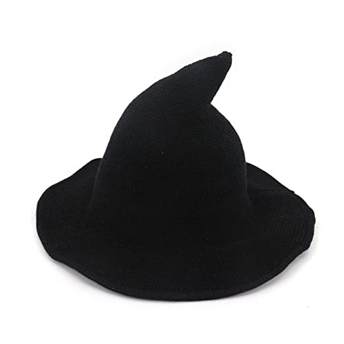 Cusghjbsg Hexenhut für Erwachsene und Kinder, kreativer Spire-Wollstrick, Eimerkappe, faltbar, breiter Rand, Zauberer-Kappe, exquisit, lustig, Halloween, Cosplay, Hut (Baumwollgarn, schwarz von Cusghjbsg