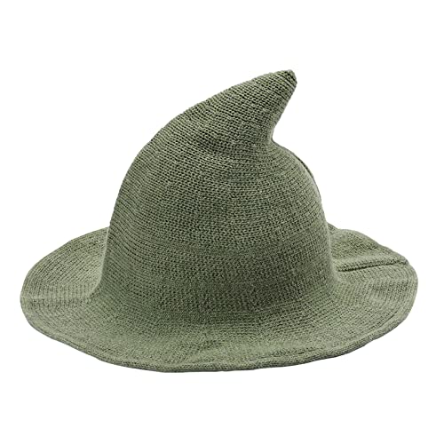 Cusghjbsg Hexenhut für Erwachsene und Kinder, kreativer Spire-Wollstrick, Eimerkappe, faltbar, breiter Rand, Zauberermütze, exquisit, lustig, Halloween-Cosplay-Hut (Kinder, Grün, Kinder) von Cusghjbsg