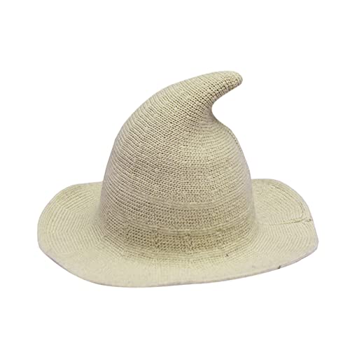 Cusghjbsg Hexenhut für Erwachsene und Kinder, kreativer Spire-Wollstrick, Eimerkappe, faltbar, breiter Rand, Zauberermütze, exquisit, lustig, Halloween-Cosplay-Hut (Kinder, Hellbeige, Kinder) von Cusghjbsg