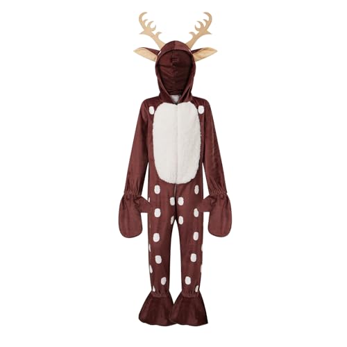 Cusghjbsg Lustiges Halloween-Tierkostüm für Kinder, Jungen, Mädchen, Hirsch, Rollenspiel, mit Kapuze, langärmelig, Strampler, Leopard, Cosplay-Kostüm, Jumpsuits (Beige A, 3–4 Jahre) von Cusghjbsg