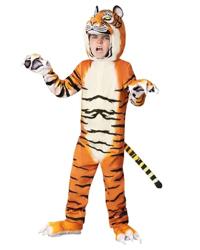 Cusghjbsg Lustiges Halloween-Tierkostüm für Kinder, Jungen, Mädchen, Hirsch, Rollenspiel, mit Kapuze, langärmelig, Strampler, Leopard, Cosplay-Kostüm, Jumpsuits (Braun, A, 5–6 Jahre) von Cusghjbsg