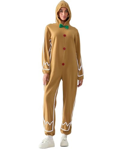 Cusghjbsg Weihnachtliches Cosplay-Kostüm für Herren und Damen, Lebkuchen-Kostüm, langärmelig, Reißverschluss, mit Kapuze, Overall für Erwachsene, Party, Rollenspiel, Loungewear (gelb, Damen, B, M) Cusghjbsg Weihnachtliches Cosplay-Kostüm für Herren und Damen, Lebkuchen-Kostüm, langärmelig, Reißverschluss, mit Kapuze, Overall für Erwachsene, Party, Rollenspiel, Loungewear (gelb, Damen, B, M) von Cusghjbsg