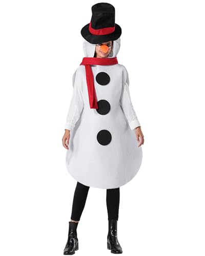 Cusghjbsg Weihnachts-Schneemann-Kostüm für Damen und Herren, lustig, langärmelig, 3D-Schneemann, Cosplay, Outfit mit Mütze, Schal (weiß, Damen A, L) von Cusghjbsg