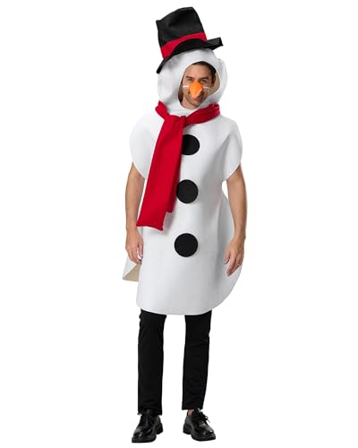 Cusghjbsg Weihnachts-Schneemann-Kostüm für Erwachsene, lustig, langärmelig, 3D-Schneemann, Cosplay, Outfit mit Mütze, Schal (weiß, Herren, A, XL) von Cusghjbsg