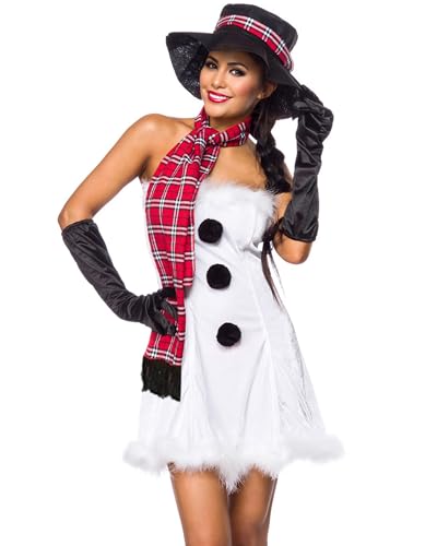 Cusghjbsg Weihnachtskostüme für Damen, Schneemann-Kleid und karierter Schal, Mütze, Handschuhe, Set, ausgefallene Cosplay, Maskerade, Rollenspiel, Party-Outfits (Weiß, A, 00) von Cusghjbsg