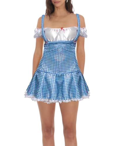 Damen-Korsett, schulterfrei, lässig, ärmellos, gerüscht, Mini-Slip-Kleid, Halloween, Cosplay, Gothic, 1960er-Jahre-Retro-Party-Kostüm, Blau a, 38 Damen-Korsett, schulterfrei, lässig, ärmellos, gerüscht, Mini-Slip-Kleid, Halloween, Cosplay, Gothic, 1960er-Jahre-Retro-Party-Kostüm, Blau a, 38 von Cusghjbsg