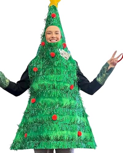Erwachsenen-Weihnachtskostüm für Herren und Damen, Weihnachtsbaum-Form, Performance-Outfits + Geschenk-geformte Schuhe, Unisex-Kleidungs-Set (Grün C, Einheitsgröße) von Cusghjbsg
