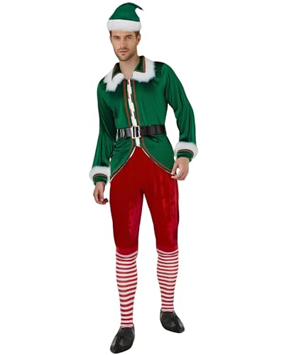 Weihnachtselfenkostüm-Set für Erwachsene, für Damen und Herren, lustiger Weihnachtsbaummantel mit Hose, Spleißkleid, Rollenspiel-Outfits (grüner Mann A, M) von Cusghjbsg