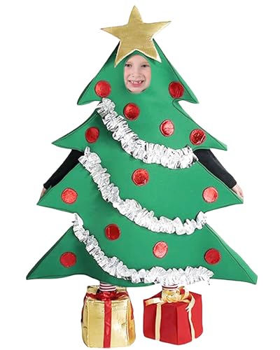 Weihnachtskostüm für Erwachsene für Herren und Damen, Weihnachtsbaum-Form, Performance-Outfits + Geschenk-geformte Schuhe, Unisex-Kleidungs-Set (Grün, B, Einheitsgröße) von Cusghjbsg