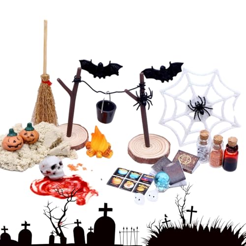 Cushangty Halloween Puppenhaus-Set - 27-teiliges Fledermausfiguren-Set mit Kürbisschädelköpfen | Mini-Halloween-Gartenlandschaft, wiederverwendbares Miniatur-Puppenhaus-Zubehör für Zuhause Cushangty Halloween Puppenhaus-Set - 27-teiliges Fledermausfiguren-Set mit Kürbisschädelköpfen | Mini-Halloween-Gartenlandschaft, wiederverwendbares Miniatur-Puppenhaus-Zubehör für Zuhause von Cushangty