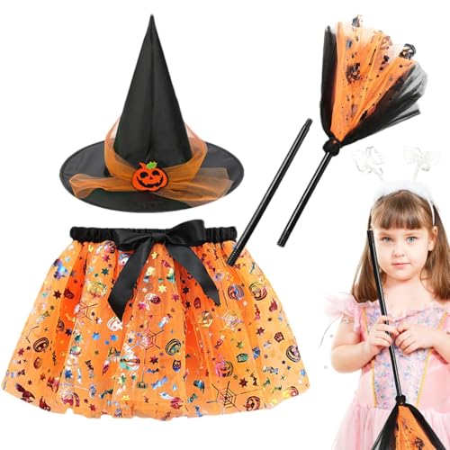 Cushangty Hexenkostüm für Kinder,Halloween-Tutu-Kostüm | Halloween Tutu Kleid Set - Hexen-Tutu-Rock, Hexenkostüm mit Hexenhut und Besen für 2–8 Jahre alte Halloween-Cosplay-Party-Dekoration Cushangty Hexenkostüm für Kinder,Halloween-Tutu-Kostüm | Halloween Tutu Kleid Set - Hexen-Tutu-Rock, Hexenkostüm mit Hexenhut und Besen für 2–8 Jahre alte Halloween-Cosplay-Party-Dekoration von Cushangty