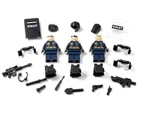3 Custom SWAT Polizei Figuren aus Lego© und Custom Teilen mit Schild und viel Zubehör von CustomFigur