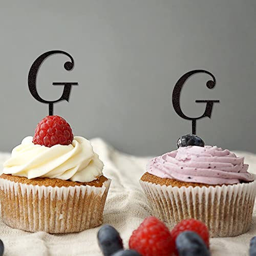 Cupcake-Topper mit Buchstabe G, Monogramm, Initiale, Nachname, Glitzer, schwarz, für Hochzeitstag, Party-Dekorationen, rustikale Zweige, Blatt, personalisierbar, 26 Buchstaben, Verlobungsgeschenke, 6 Cupcake-Topper mit Buchstabe G, Monogramm, Initiale, Nachname, Glitzer, schwarz, für Hochzeitstag, Party-Dekorationen, rustikale Zweige, Blatt, personalisierbar, 26 Buchstaben, Verlobungsgeschenke, 6 von CustonCares