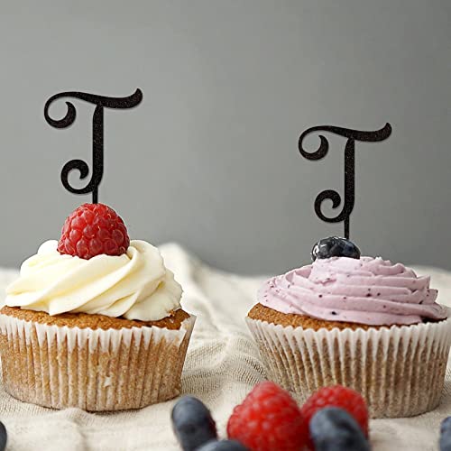 Cupcake-Topper mit Monogramm-Buchstabe T, Initiale, einzelner Buchstabe, Glitzer, schwarz, für Hochzeit, Brautparty, Dekoration, Retro-Blumenkranz, personalisierbar, Cupcake-Topper Cupcake-Topper mit Monogramm-Buchstabe T, Initiale, einzelner Buchstabe, Glitzer, schwarz, für Hochzeit, Brautparty, Dekoration, Retro-Blumenkranz, personalisierbar, Cupcake-Topper von CustonCares