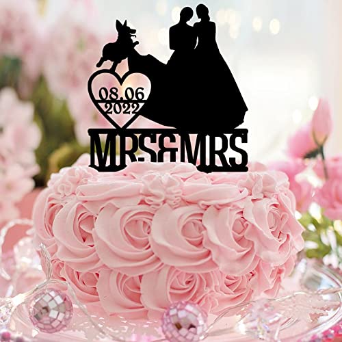 Hochzeitstortenaufsatz "Mrs and Mrs" mit Hund und Katze, 2 Bräute, Silhouette, LGBTQ, Hochzeitsparty, Gastgeschenke, personalisierbar, Paare, Namen, Datum, Lesbisch, Paar, Geschenk, Acryl, Schwarz Hochzeitstortenaufsatz "Mrs and Mrs" mit Hund und Katze, 2 Bräute, Silhouette, LGBTQ, Hochzeitsparty, Gastgeschenke, personalisierbar, Paare, Namen, Datum, Lesbisch, Paar, Geschenk, Acryl, Schwarz von CustonCares