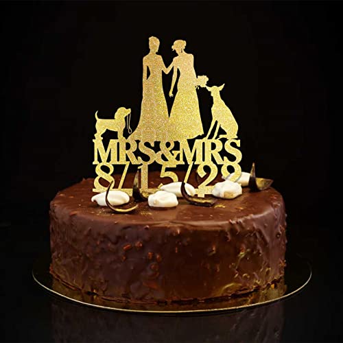Hochzeitstortenaufsatz für Bräute, personalisierter Name, Datum mit Hund, Katze, Strand, Braut und Braut, Hochzeitstortenaufsatz, Silhouette, LGBTQ, Hochzeitstag, Party-Dekorationen, Frauen Hochzeitstortenaufsatz für Bräute, personalisierter Name, Datum mit Hund, Katze, Strand, Braut und Braut, Hochzeitstortenaufsatz, Silhouette, LGBTQ, Hochzeitstag, Party-Dekorationen, Frauen von CustonCares
