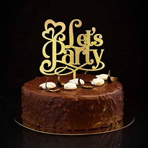 Let's Party Mr & Mrs Cake Topper Personalisieren Retro Braut und Bräutigam Tortenaufleger für Verlobung Braut zu sein Partyzubehör Hochzeitsgeschenke für Paare Glitzer Gold von CustonCares