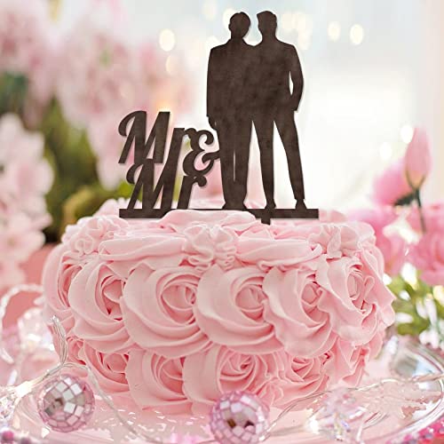 Mr & Mr Hochzeitstortenaufsatz, Holz, Strand, für ihn und ihn, Silhouette, LGBTQ, Hochzeitsfeier, Gastgeschenke, personalisierbar, Familiennamen, Datum, Männergeschenke von CustonCares