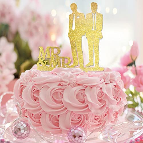 Mr & Mr Hochzeitstortenaufsatz, glitzernd, goldfarben, LGBT, zwei Bräutigam, elegante Hochzeitstortendekoration, Silhouette, Hochzeitsparty-Zubehör, personalisierbar, Nachname, Datum, Gay-Paar Mr & Mr Hochzeitstortenaufsatz, glitzernd, goldfarben, LGBT, zwei Bräutigam, elegante Hochzeitstortendekoration, Silhouette, Hochzeitsparty-Zubehör, personalisierbar, Nachname, Datum, Gay-Paar von CustonCares