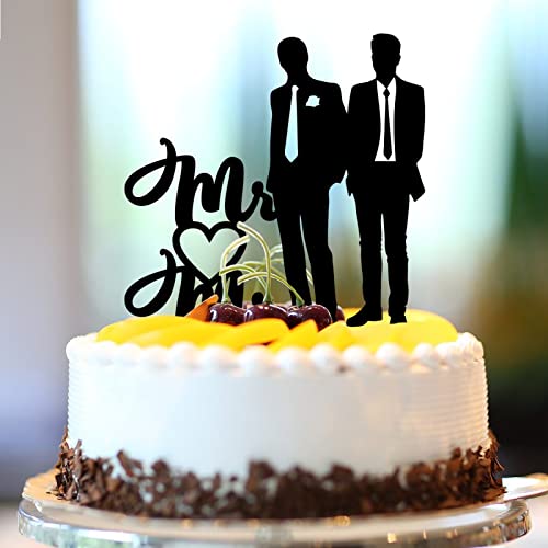 Mr & Mr Tortenaufsatz mit zwei Bräutigams-Silhouetten, LGBTQ, Hochzeitsdekorationen, personalisierbar, Namen, Datum, Schwul, Hochzeit, Verlobung, Geschenke, Acryl, Schwarz, 15,2 cm Mr & Mr Tortenaufsatz mit zwei Bräutigams-Silhouetten, LGBTQ, Hochzeitsdekorationen, personalisierbar, Namen, Datum, Schwul, Hochzeit, Verlobung, Geschenke, Acryl, Schwarz, 15,2 cm von CustonCares