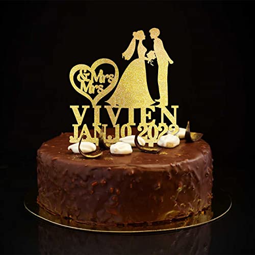 Mrs & Mrs Hochzeitstortenaufsatz, glitzernd, goldfarben, zwei Bräute, Silhouette, LGBTQ, Hochzeitsdekorationen, individueller Name, Hochzeit, Datum, Lesbisches Paar, Geschenke Mrs & Mrs Hochzeitstortenaufsatz, glitzernd, goldfarben, zwei Bräute, Silhouette, LGBTQ, Hochzeitsdekorationen, individueller Name, Hochzeit, Datum, Lesbisches Paar, Geschenke von CustonCares