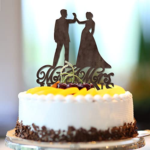 Rustikale Kuchendekoration "Mr and Mrs", rustikale Hochzeits-, Verlobungs- und Verlobungs-Kuchenaufsätze, personalisierbar, mit Nachname, Datum, Silhouette, Braut und Bräutigam, für Verlobung, Braut, von CustonCares