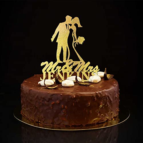 Rustikale Tortenaufsatz "Mr & Mrs", Silhouette, Glitzer, Gold, Paar, Tortenaufsatz, individueller Nachname, Hochzeit, Datum, für Hochzeitstag, Party, Dekoration, Hochzeitsgeschenke für Paare von CustonCares