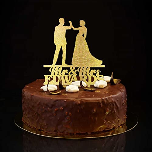 Rustikaler Tortenaufsatz "Mr & Mrs", Silhouette, glitzernd, goldfarben, Paar-Kuchenaufsatz, individueller Nachname, Hochzeitsdatum, für Hochzeit, Brautparty, Hochzeitsdekoration, Verlobungsgeschenke Rustikaler Tortenaufsatz "Mr & Mrs", Silhouette, glitzernd, goldfarben, Paar-Kuchenaufsatz, individueller Nachname, Hochzeitsdatum, für Hochzeit, Brautparty, Hochzeitsdekoration, Verlobungsgeschenke von CustonCares